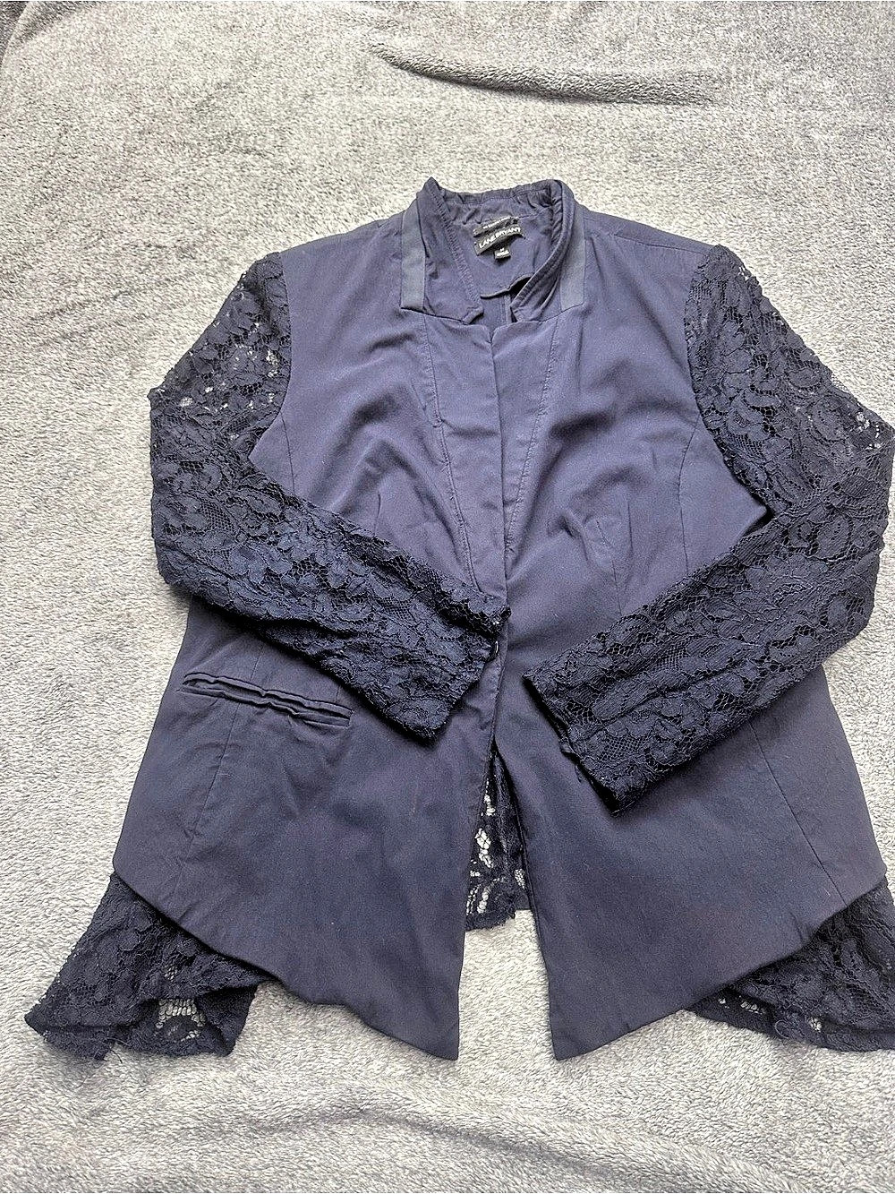 Lane Bryant The Bryant Blazer Lace Sleeve Jacket Floral Blue Size 16